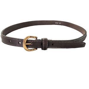 Brown Stitched Belt Narrow Brass Color Hardware size 32 Never Worn
